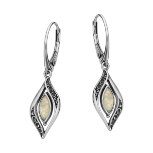 Kolczyki srebrne łezka z białym opalem