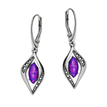 Kolczyki srebrne łezka z fioletowym opalem