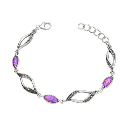Bransoleta srebrna ażurowe łezki z fioletowym opalem