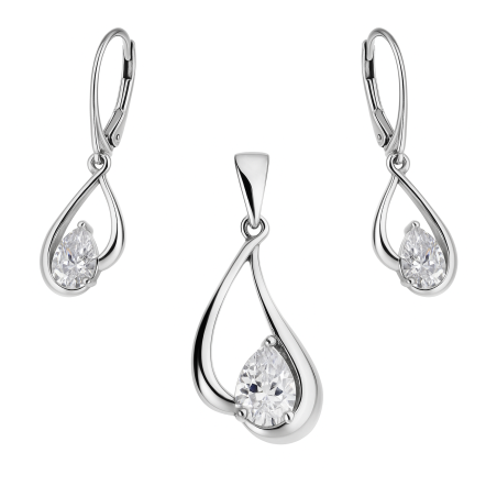 Komplet srebrny kolczyki i zawieszka cyrkonia kropla