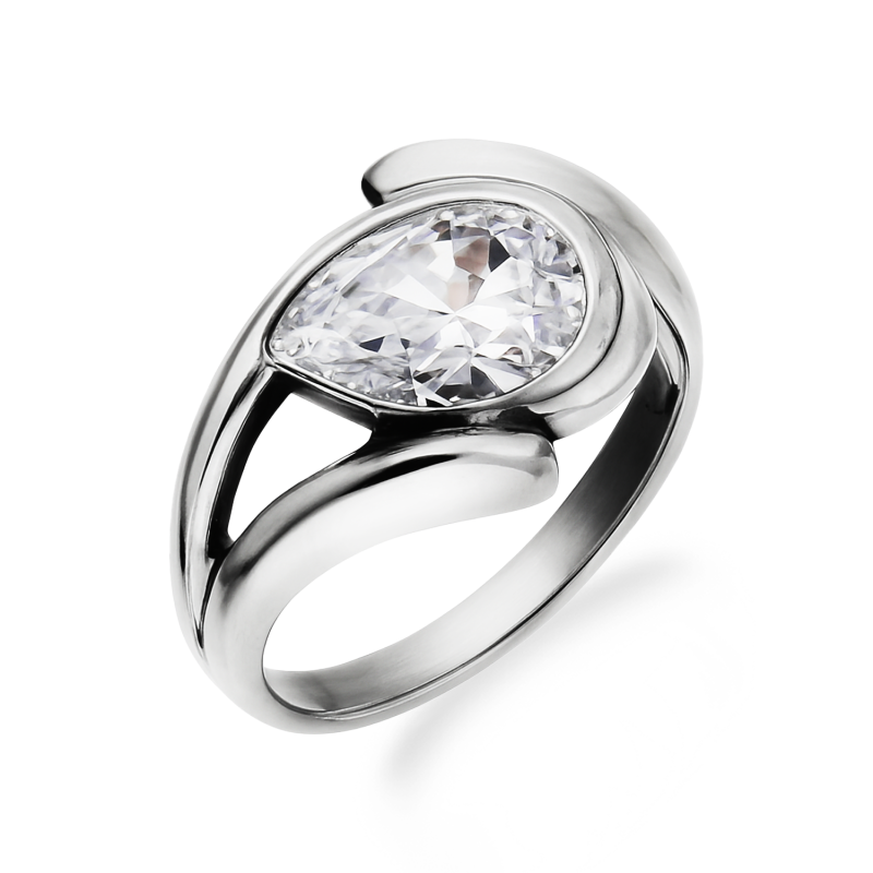 Pierścionek srebrny cyrkonia kropla