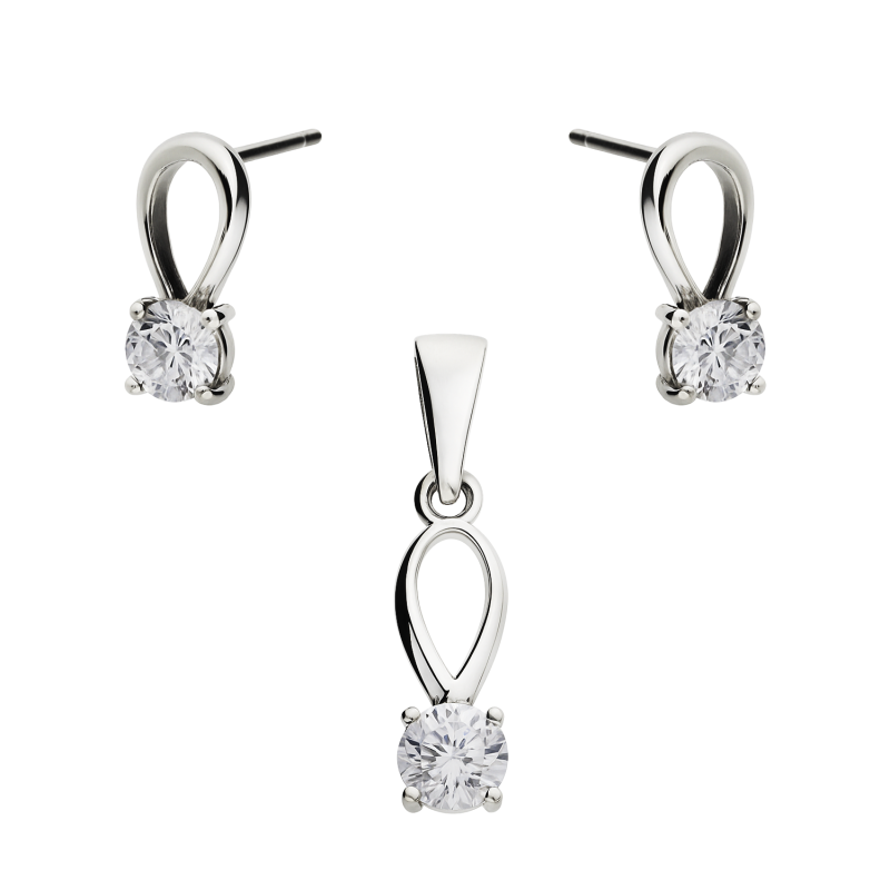 Komplet srebrny kolczyki i zawieszka z białą cyrkonią