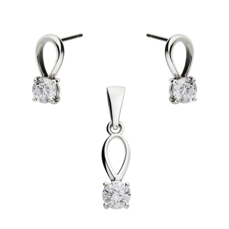 Komplet srebrny kolczyki i zawieszka z białą cyrkonią