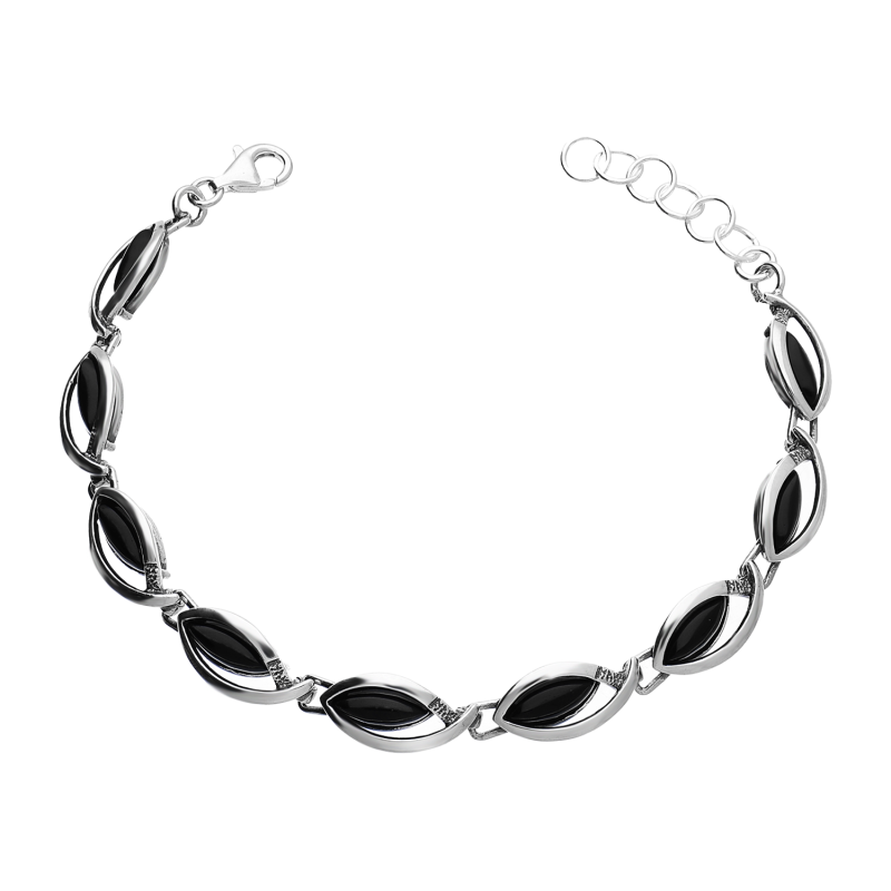 Bransoleta srebrna z onyksami w łezkach