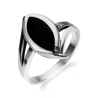 Pierścionek srebrny z onyksem w łezce