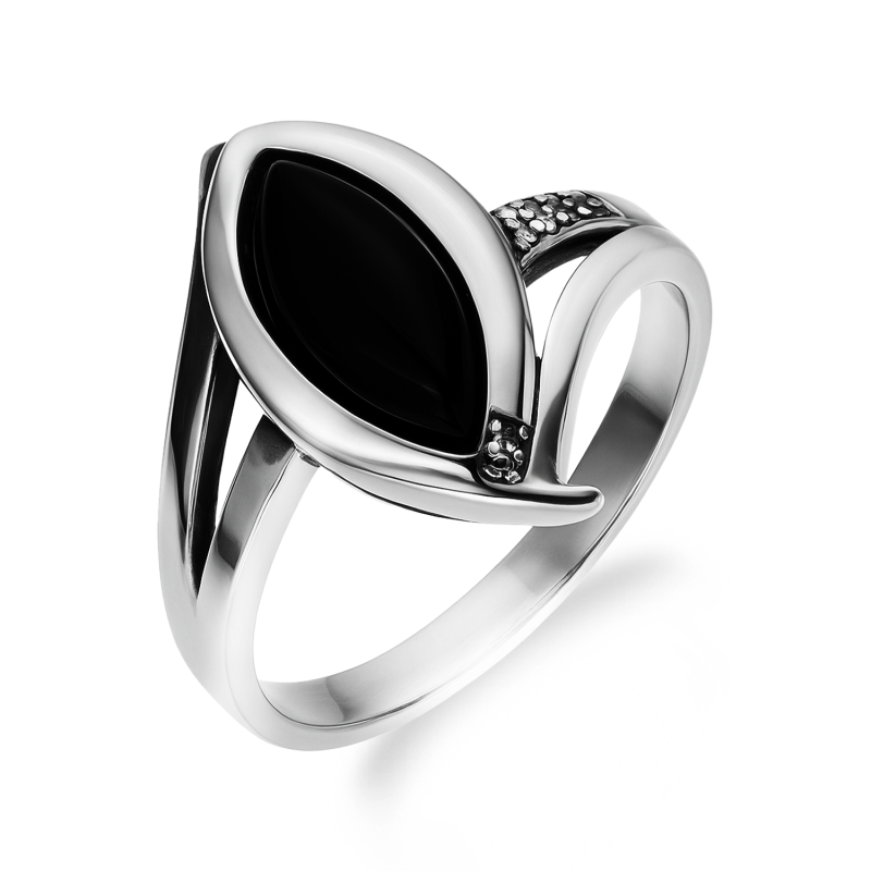 Pierścionek srebrny z onyksem w łezce