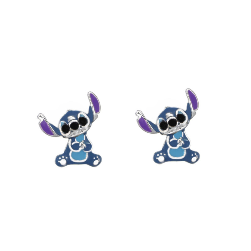 Kolczyki srebrne dla dziewczynki Disney Stitch z emalią