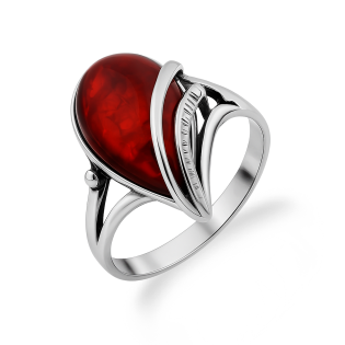 Pierścionek srebrny kropla z opalem żurawinowym