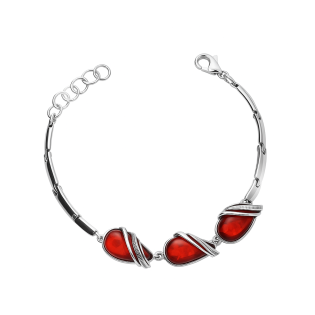 Bransoleta srebrna krople z opalem żurawinowym