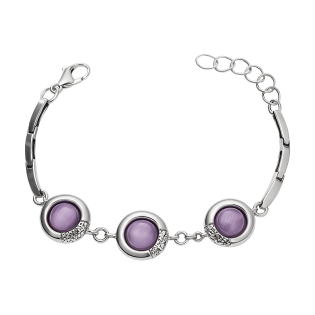 Bransoleta srebrna koła z fioletowym kamieniem