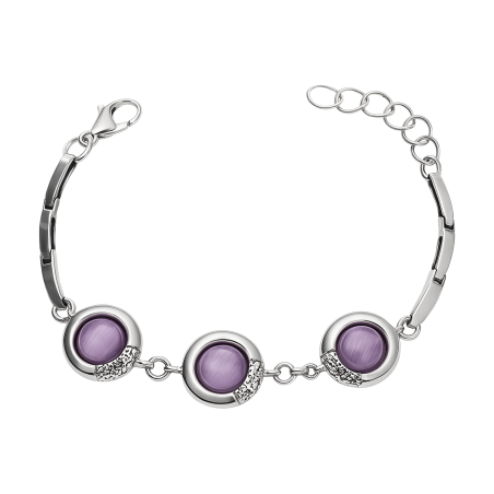 Bransoleta srebrna koła z fioletowym kamieniem