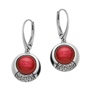 Srebrne Kolczyki Koła z Malinowym Kamieniem - JubilerSezam.pl