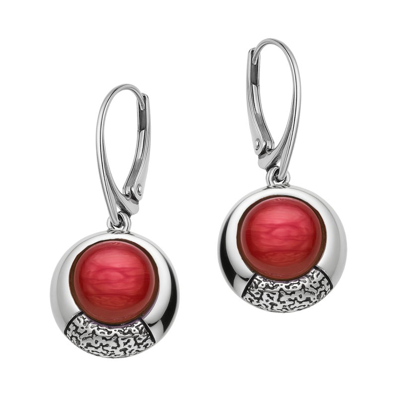 Srebrne Kolczyki Koła z Malinowym Kamieniem - JubilerSezam.pl