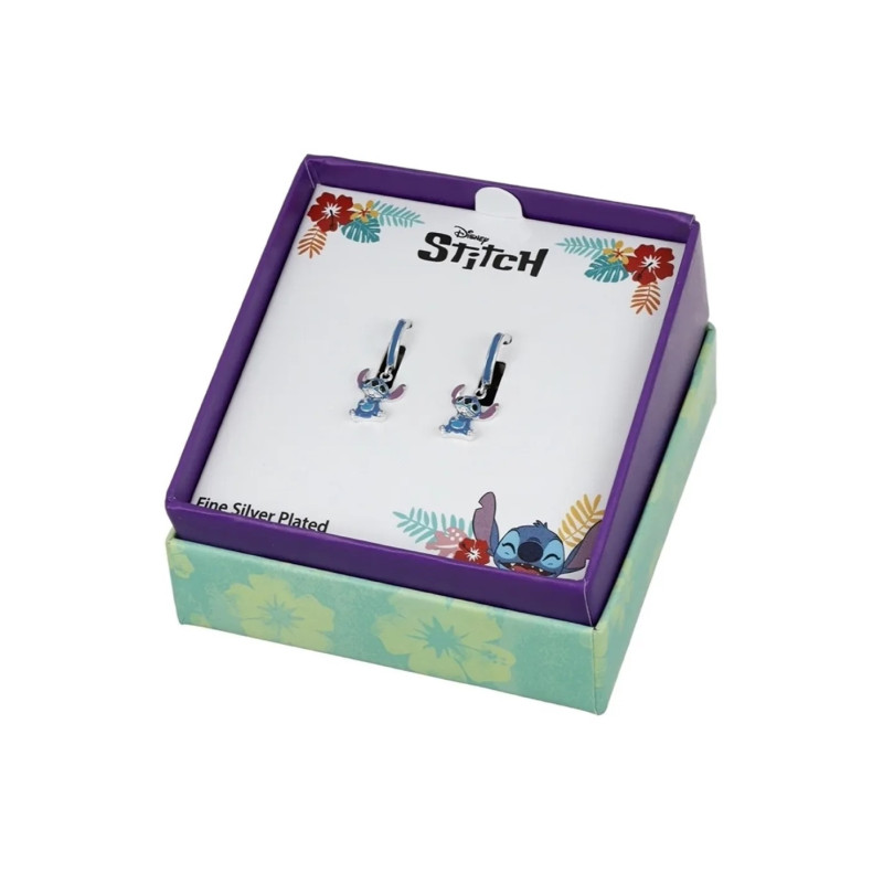 Kolczyki dla dziewczynki Disney Stitch srebrne kółkla z emalią