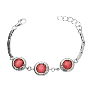 Bransoleta srebrna koła z malinowymi kamieniami