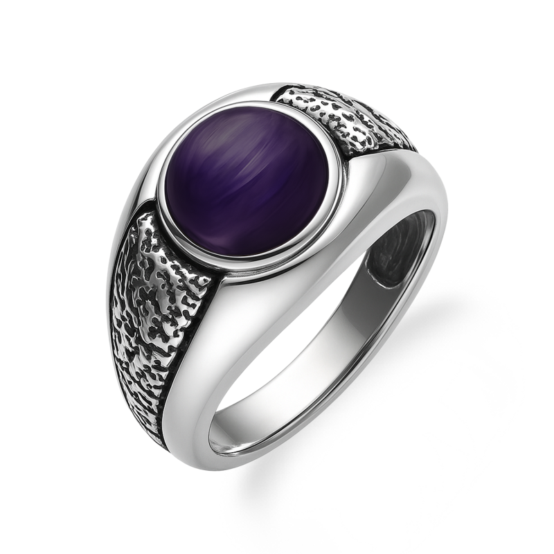 Srebrny Pierścionek z Śliwkowym Kamieniem Ażurowy - JubilerSezam.pl