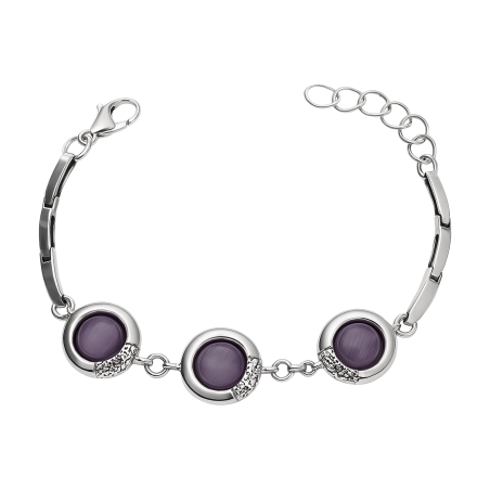 Bransoleta srebrna z śliwkowymi kamieniami