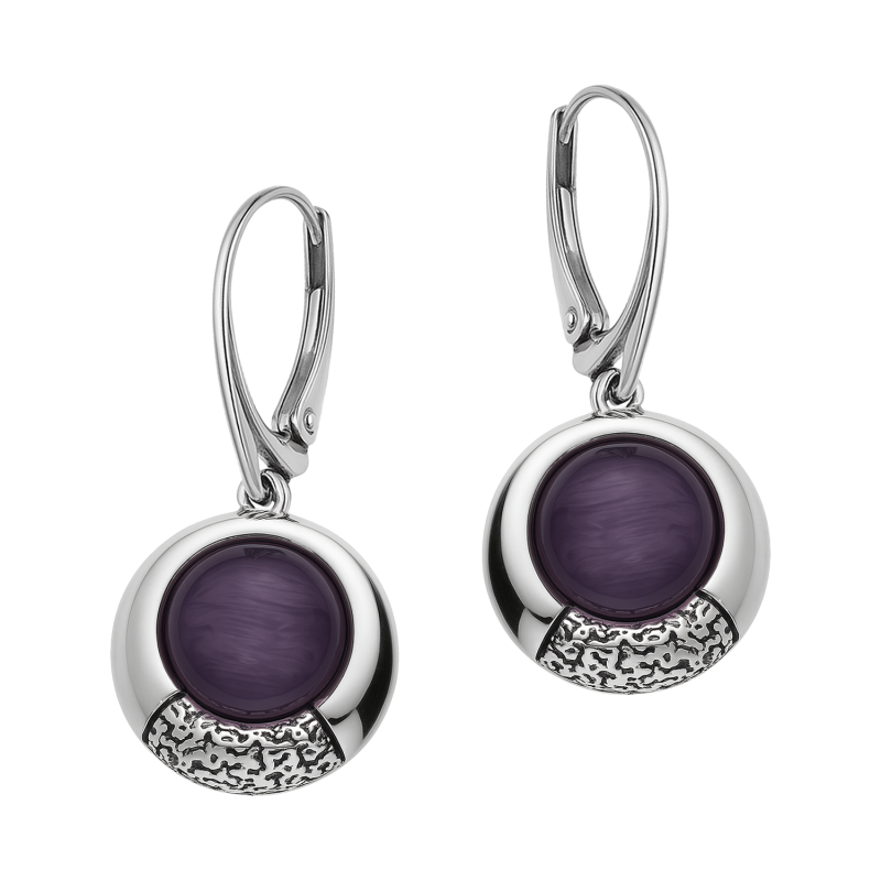 Kolczyki srebrne koło z śliwkowym kamieniem