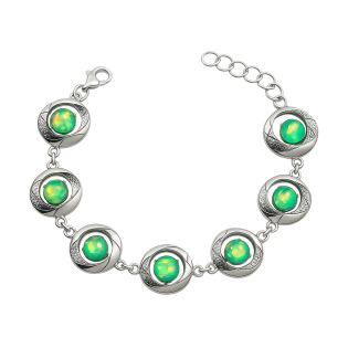 Bransoleta srebrna koła ramki z zielonymi opalami