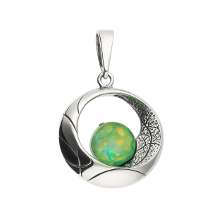 Zawieszka srebrna koło ramka z zielonym opalem