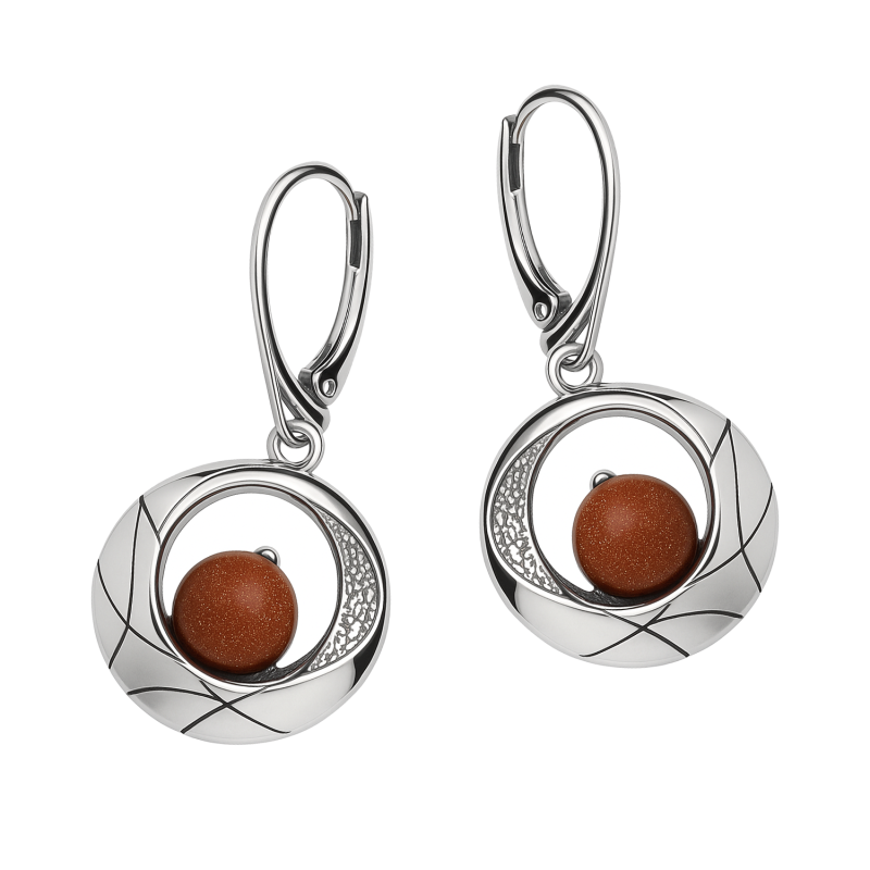 Kolczyki srebrne koło z piaskiem pustyni