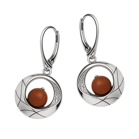 Kolczyki srebrne koło z piaskiem pustyni