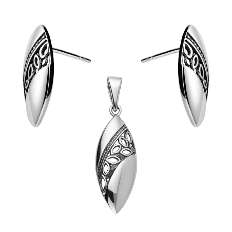 Srebrny Komplet Ażurowa Łezka - Kolczyki i Zawieszka - JubilerSezam.pl