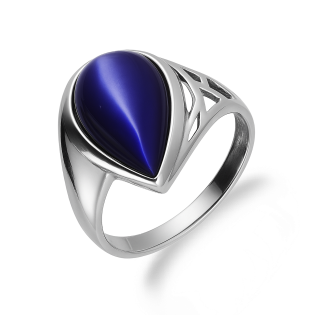 Pierścionek srebrny kropla z kobaltową masą perłową