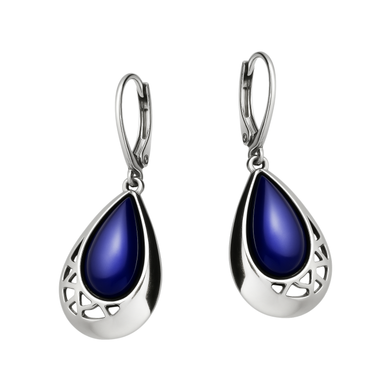Kolczyki srebrne kropla z kobaltową masą perłową