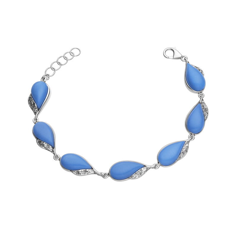 Bransoleta srebrna ażurowe krople z błękitnymi kamieniami