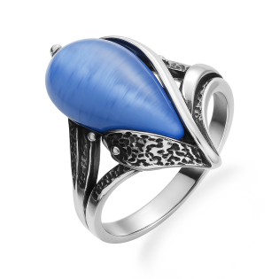 Pierścionek srebrny ażurowa kropla z błękitnym kamieniem