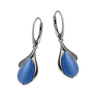 Kolczyki srebrne ażurowa kropla z błękitnym kamieniem