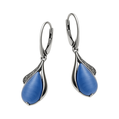 Kolczyki srebrne ażurowa kropla z błękitnym kamieniem