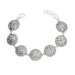 Bransoleta srebrna ażurowe koła z gałązkami