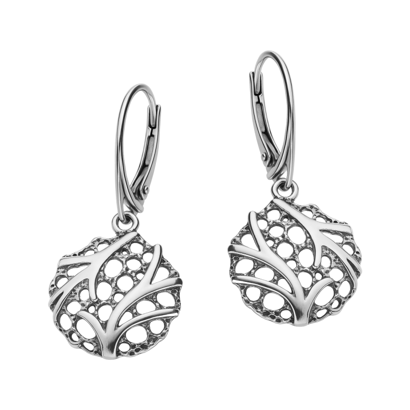 Kolczyki srebrne ażurowe koło z gałązkami
