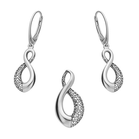 Komplet srebrny kolczyki i zawieszka ósemka ażurowa