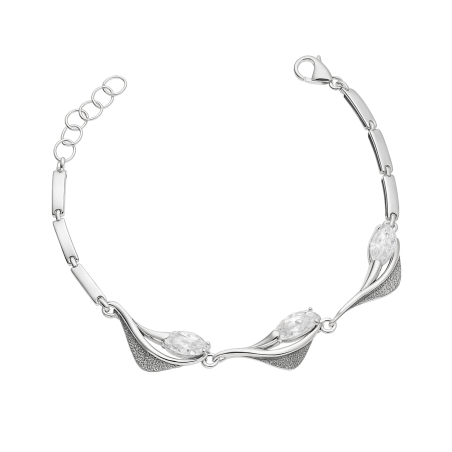 Bransoleta srebrna łodygi z białą cyrkonią