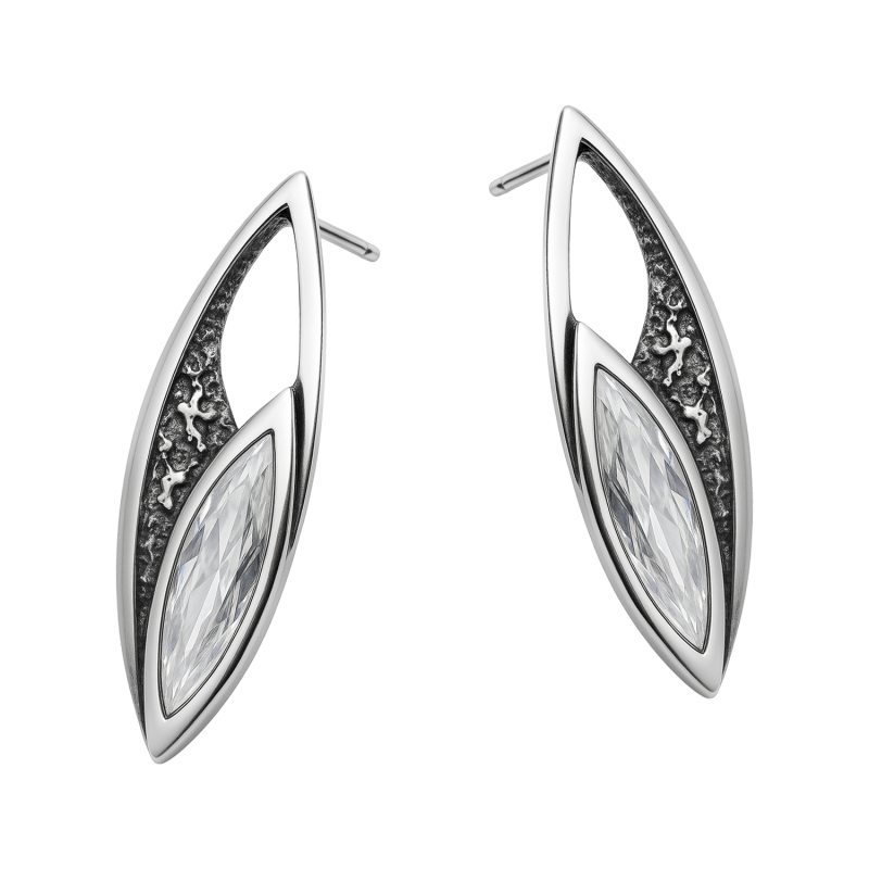 Kolczyki srebrne ażurowa łezka z cyrkonią