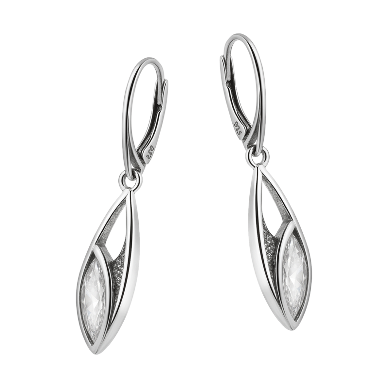 Kolczyki srebrne ażurowa łezka z cyrkonią