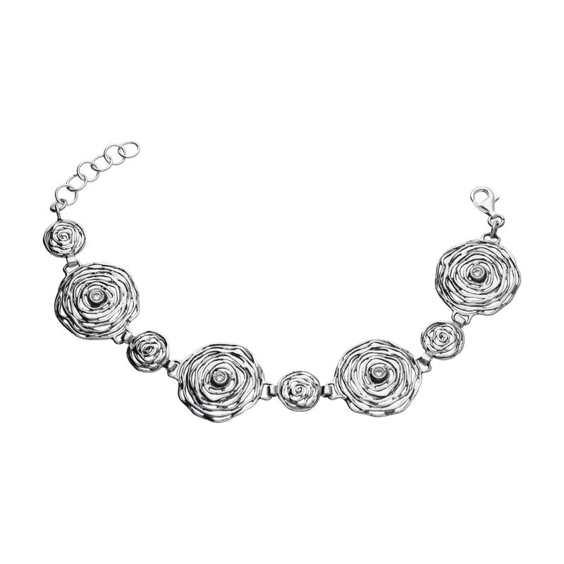 Bransoleta srebrna ażurowe kwiatki z cyrkonią