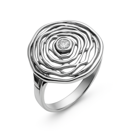 Pierścionek srebrny ażurowy kwiat z białą cyrkonią