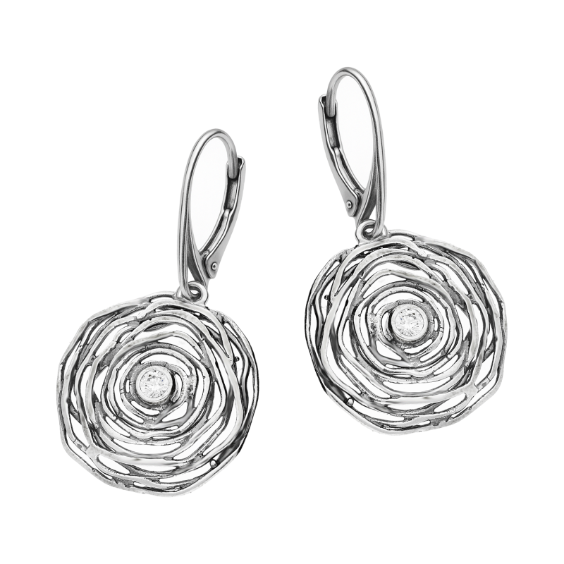 Kolczyki srebrne ażurowy kwiatek z cyrkonią