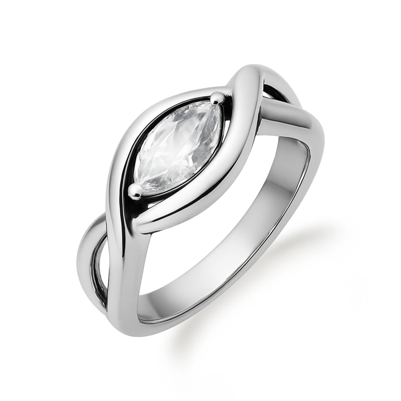 Pierścionek srebrny łezka cyrkonia w oprawie