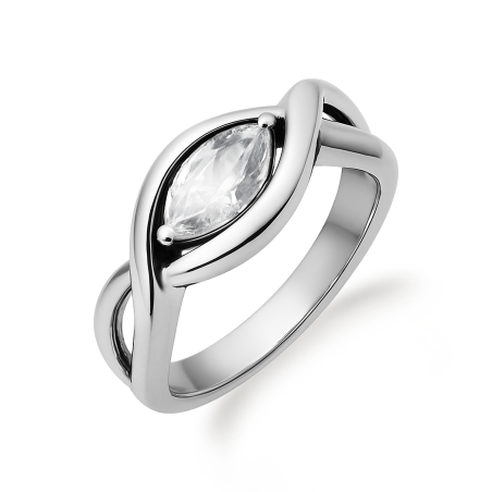 Pierścionek srebrny łezka cyrkonia w oprawie
