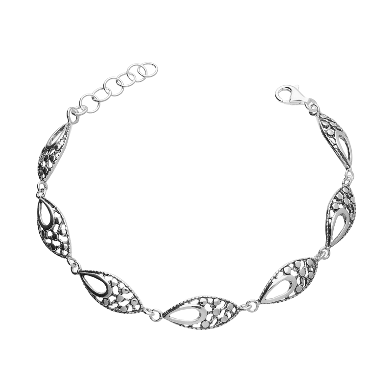 Bransoleta srebrna ażurowe krople