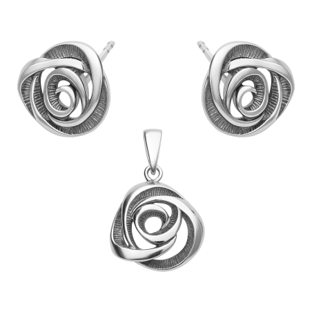 Srebrny Komplet Ażurowa Róża - Kolczyki i Zawieszka - JubilerSezam.pl