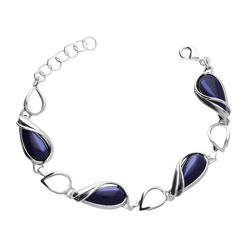 Bransoleta srebrna krople z kobaltowymi kamieniami