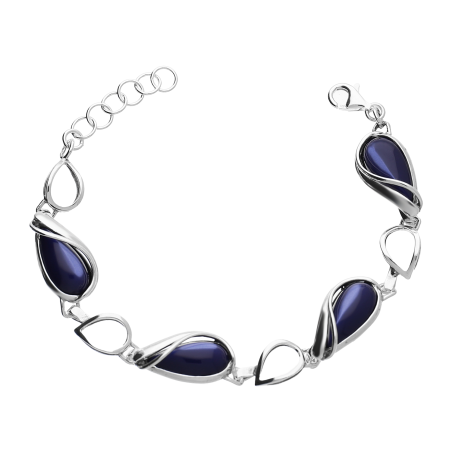 Bransoleta srebrna krople z kobaltowymi kamieniami