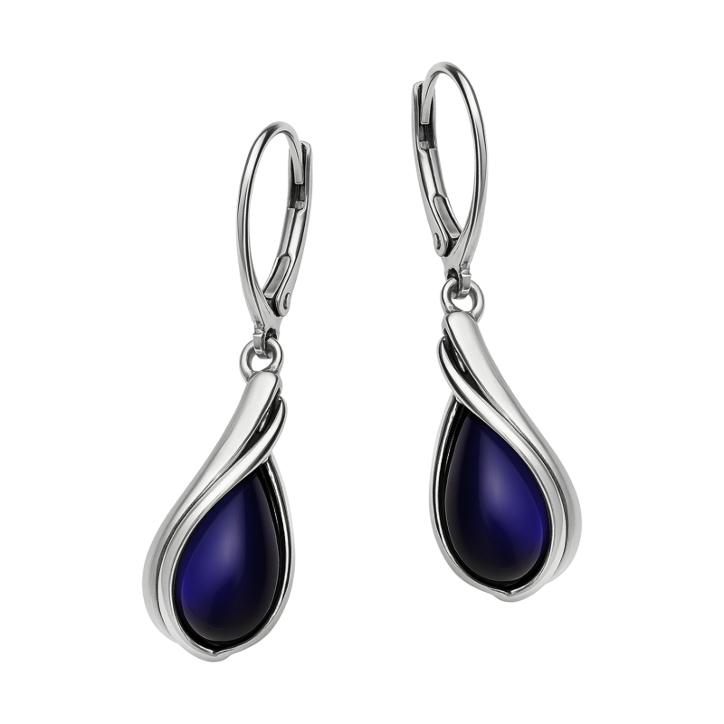 Kolczyki srebrne kropla z kobaltowym kamieniem