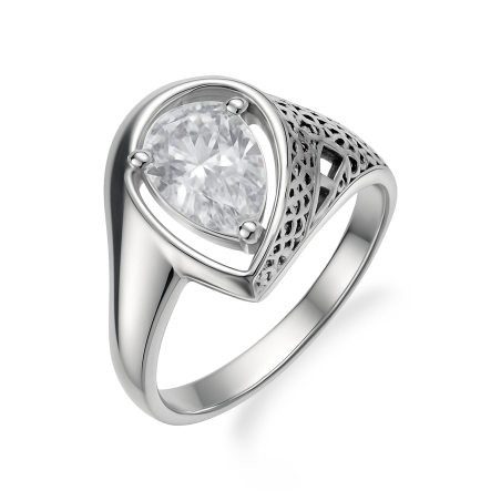 Pierścionek srebrny ażurowa kropla z cyrkonią